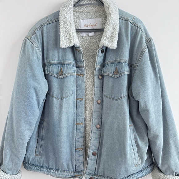 Revamped Jackets & Blazers - Light Blue Denim Jacket with Sherpa Lining